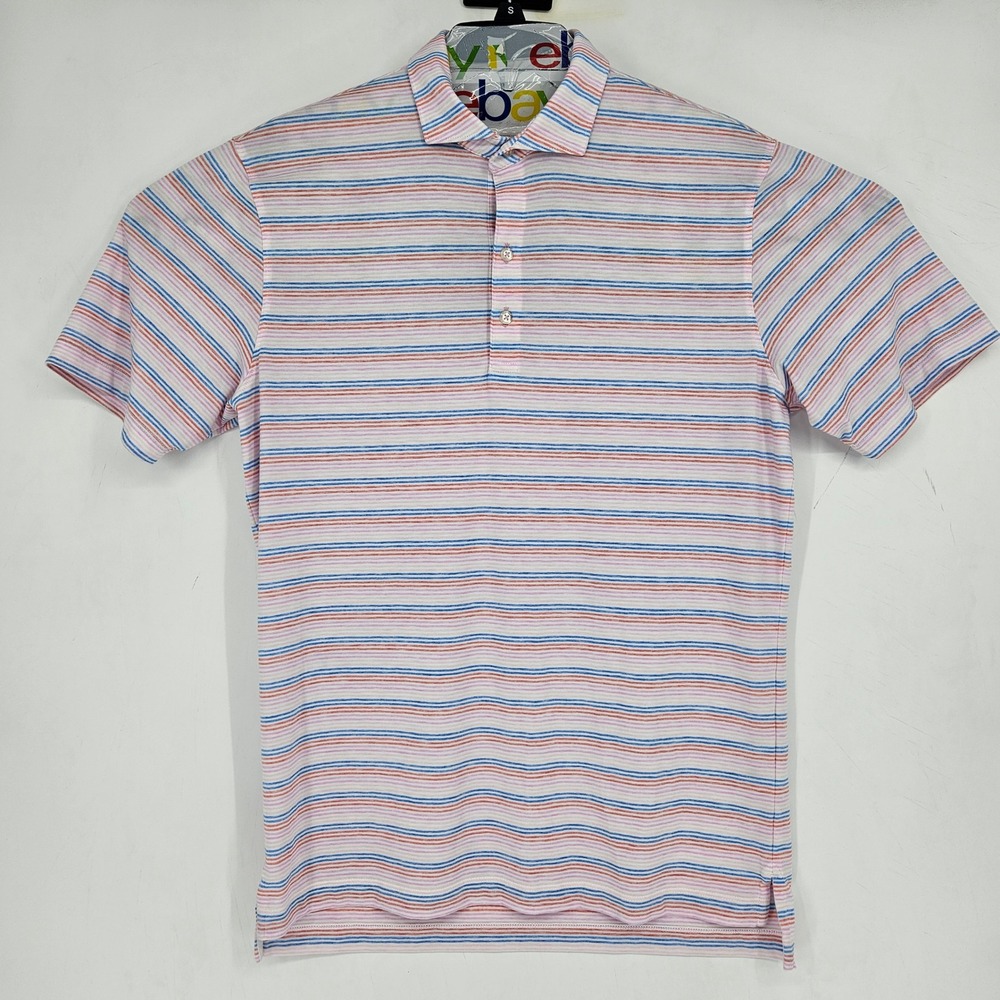 Johnnie O Polo Shirt Mens Medium Performance Top‎ Shelf Striped Lightweight